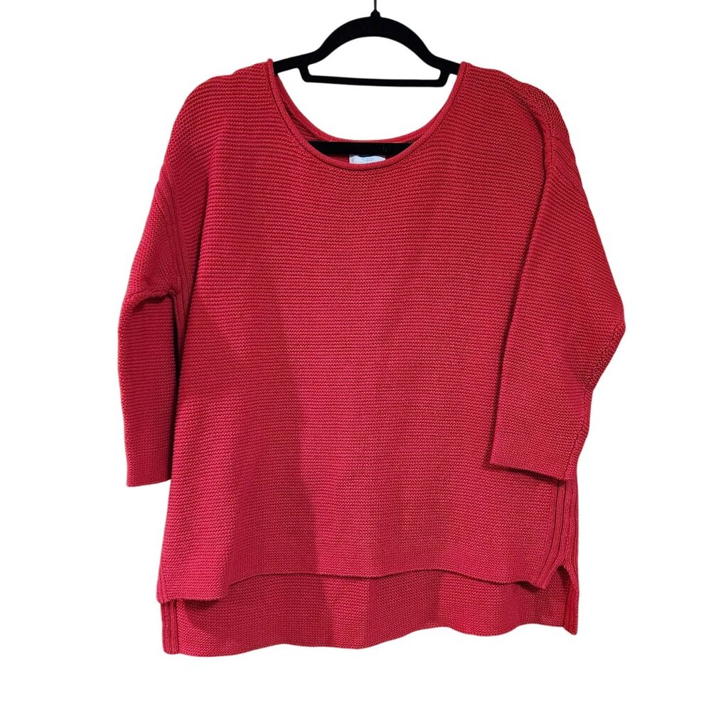 Old Navy Womens Red Knit Sweater 3/4 Sleeve Loose Fit Medium